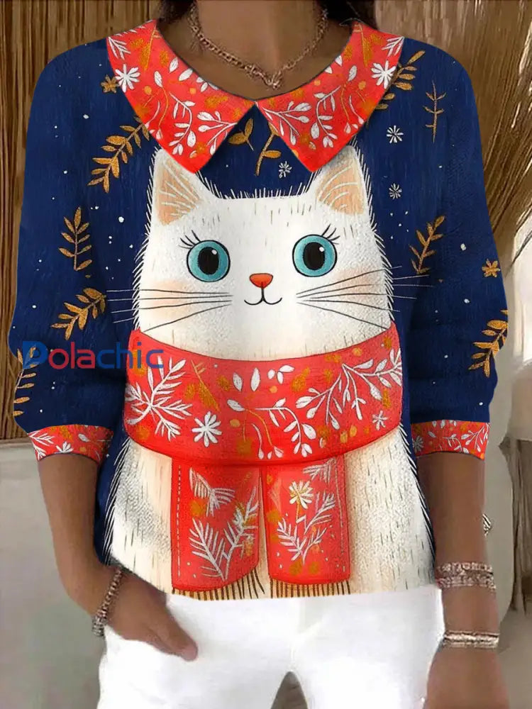 Pull Femme Hiver Chat Imprimé comme image / S