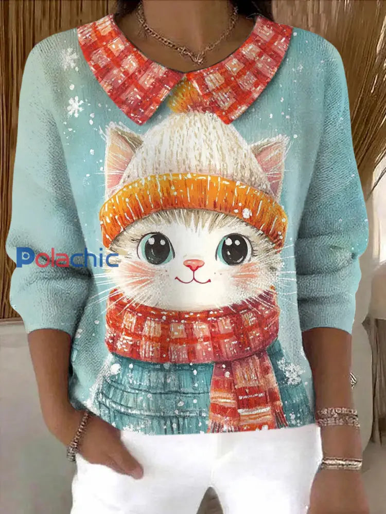 Pull Femme Hiver Chat Imprimé comme image / S
