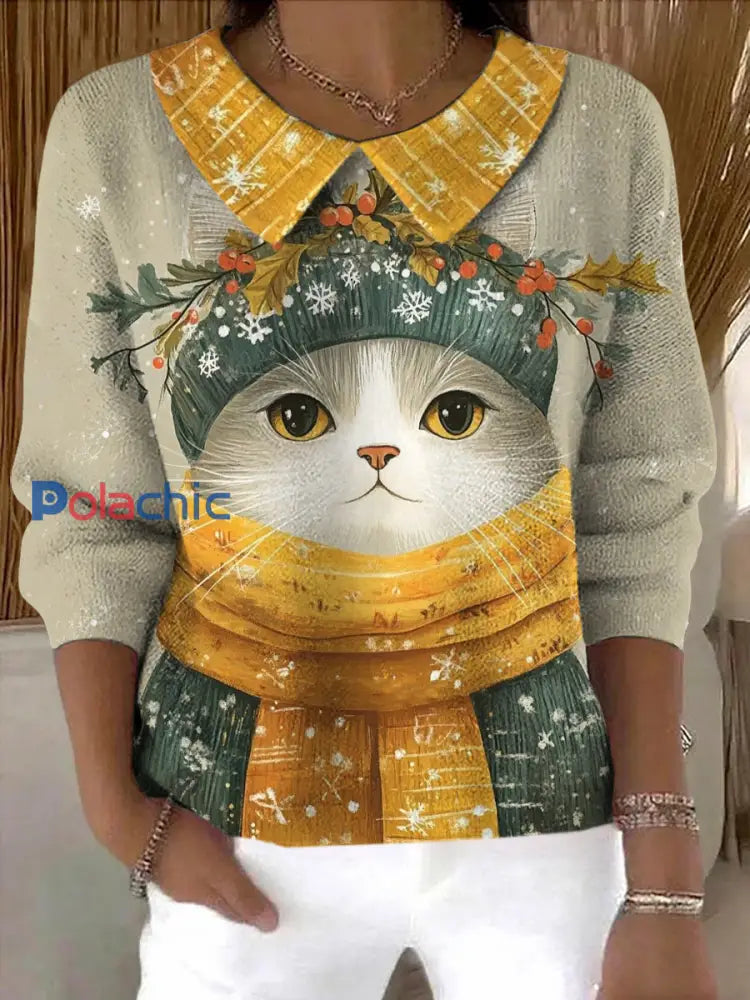 Pull Femme Hiver Chat Imprimé comme image / S