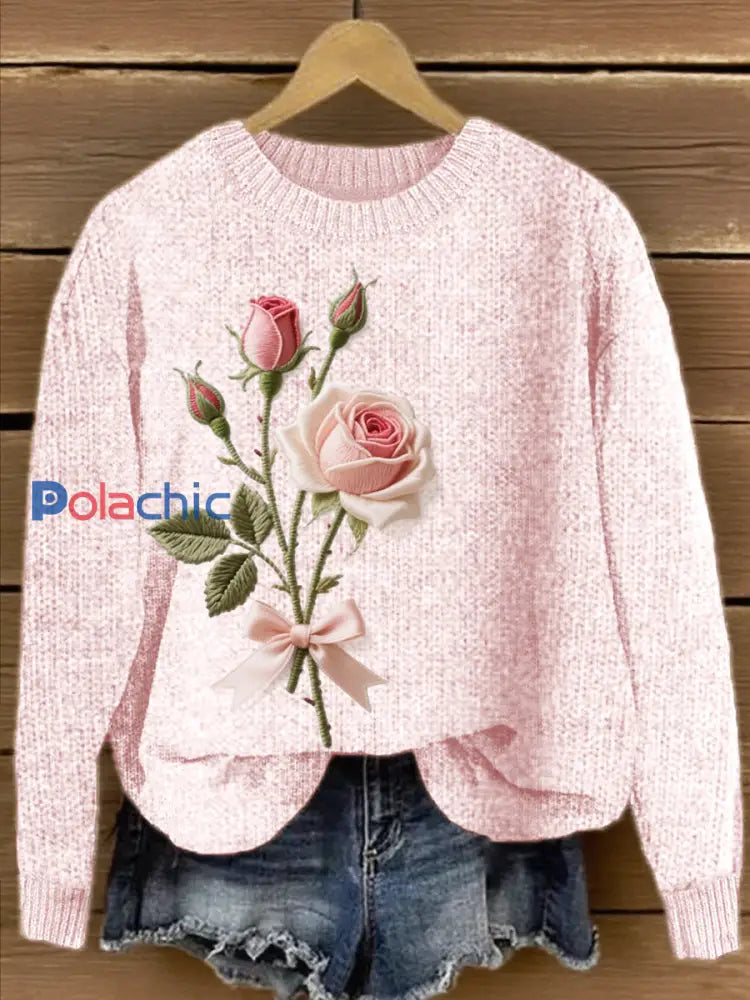 Pull Femme Rose Brodé Floral Rose / S