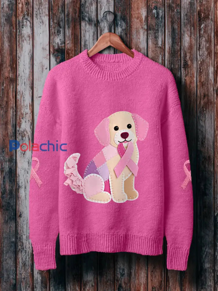 Pull Femme Rose Chien Ruban Rose Soutien Sensibilisation Au Cancer Du Sein Rose Rouge / S