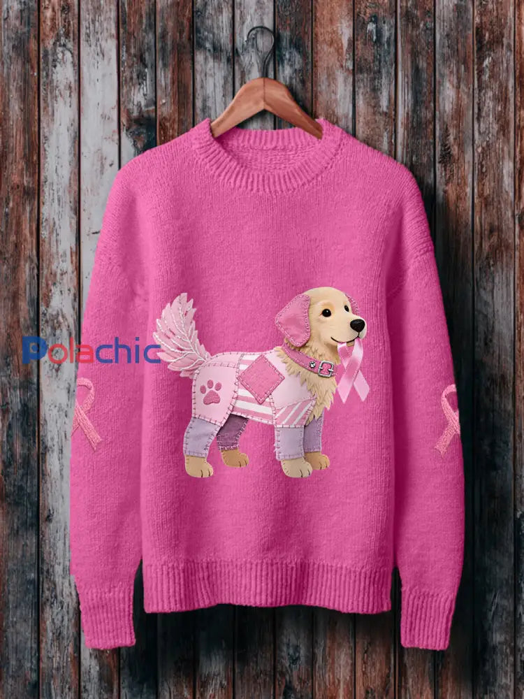 Pull Femme Rose Chien Ruban Rose Soutien Sensibilisation Au Cancer Du Sein Rose Rouge / S