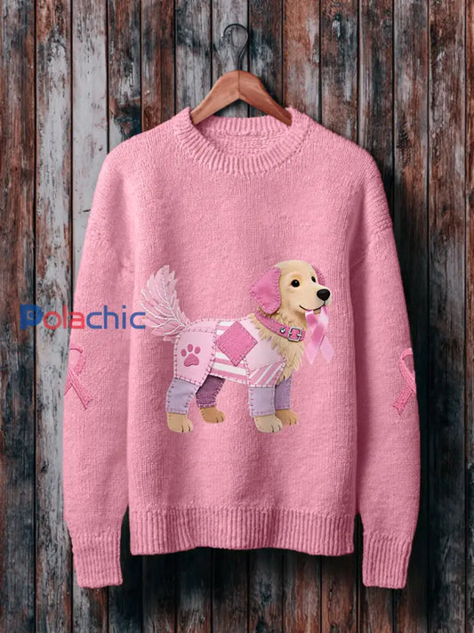 Pull Femme Rose Chien Ruban Rose Soutien Sensibilisation Au Cancer Du Sein Rose / S
