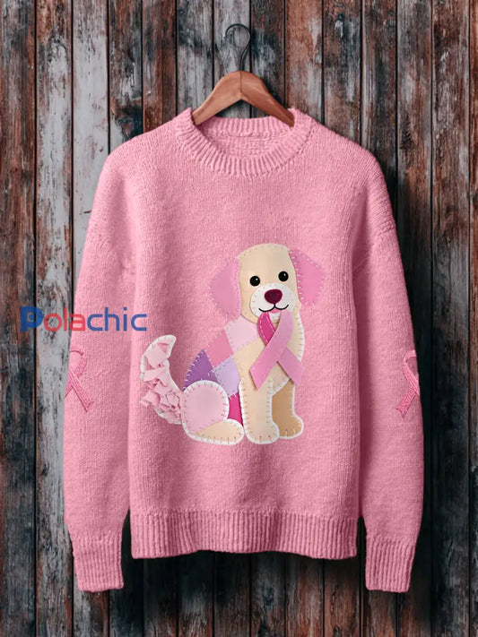 Pull Femme Rose Chien Ruban Rose Soutien Sensibilisation Au Cancer Du Sein Rose / S