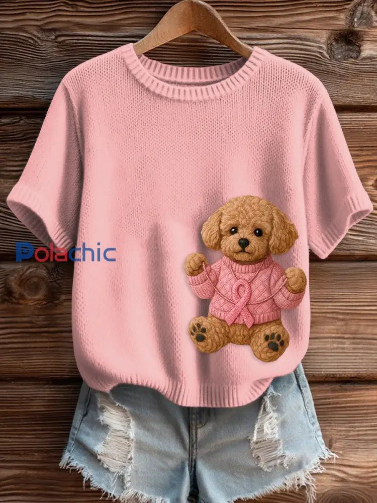 Pull Femme Rose Imprimé Sensibilisation Au Cancer Du Sein Rose Clair / S