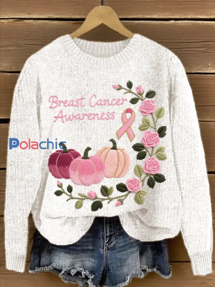 Pull Femme Rose Pumpkin & Rose Brodé En Maille Blanc / S