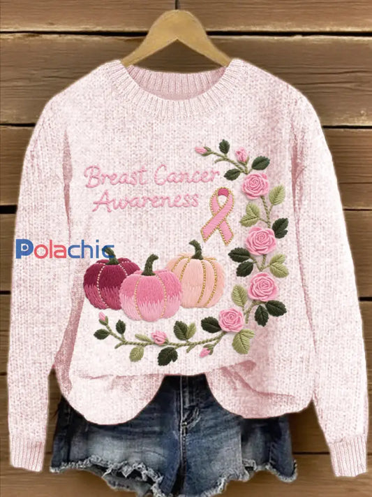Pull Femme Rose Pumpkin & Rose Brodé En Maille Rose / S