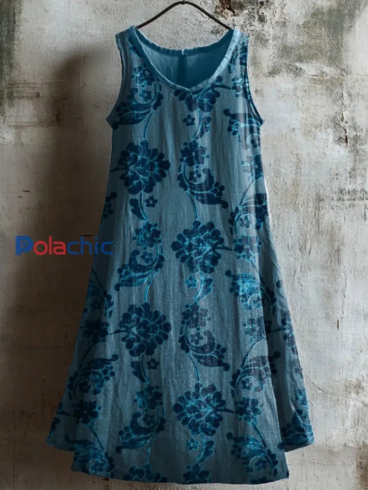 Robe en lin à motif floral vintage pour femmes comme image / S