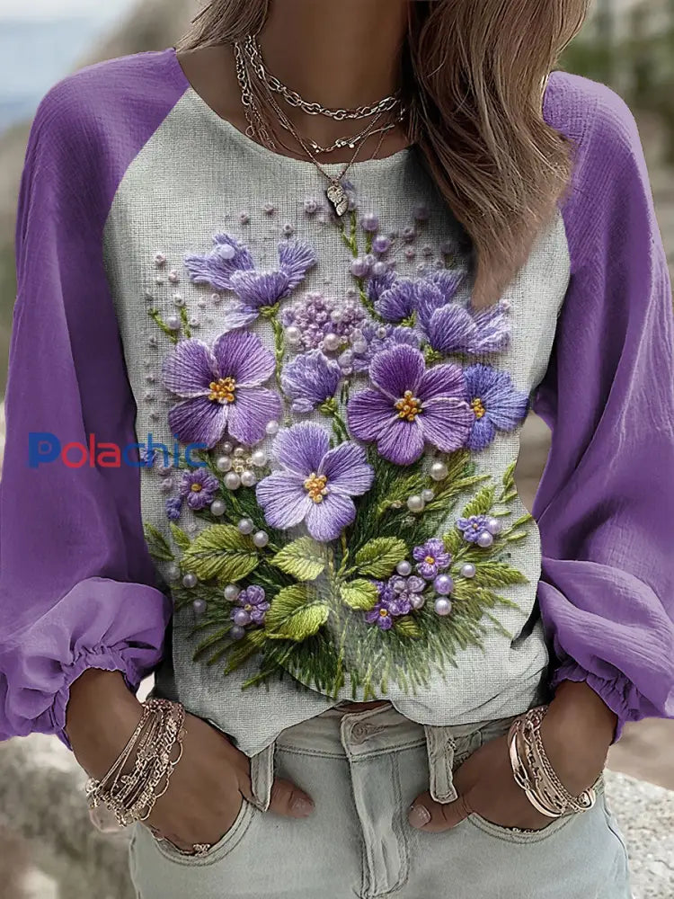 Robe Femme Violet Flora Art Imprimé à Col V comme image / S