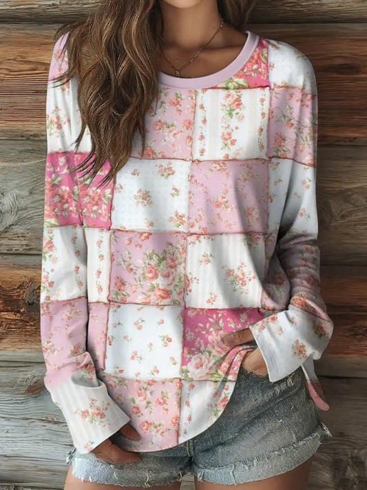 Rose Floral Art Breast Cancer Awareness Chemise à manches longues pour femmes comme image / S