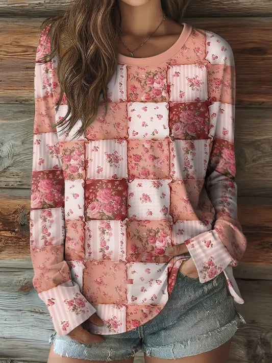 Rose Floral Art Breast Cancer Awareness Chemise à manches longues pour femmes comme image / S