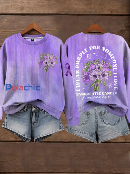Sensibilisation au cancer du pancréas des femmes Imprimer Sweatshirt Violet / S