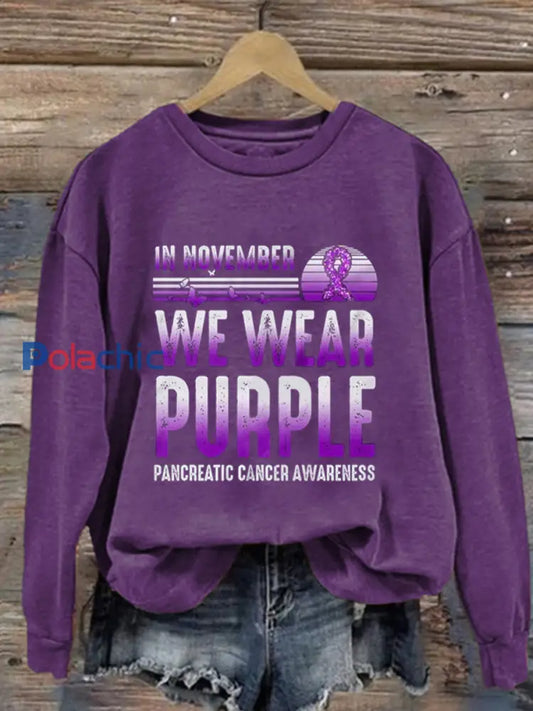 Sensibilisation au cancer du pancréas des femmes Imprimer Sweatshirt Violet / S
