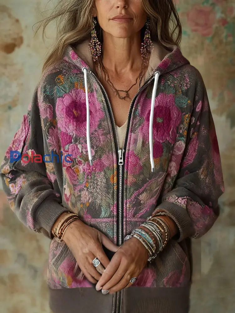Sensibilisation au cancer du sein Boho Floral Art manteau imprimé femmes comme image / S