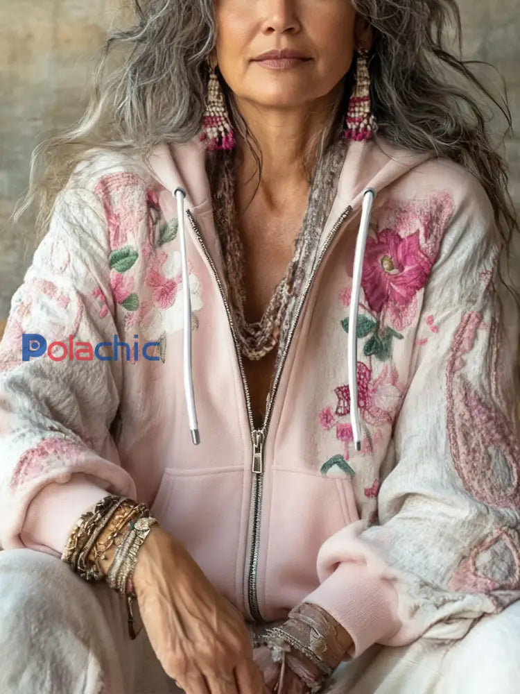 Sensibilisation au cancer du sein Boho Floral Art manteau imprimé femmes Rose Clair / S