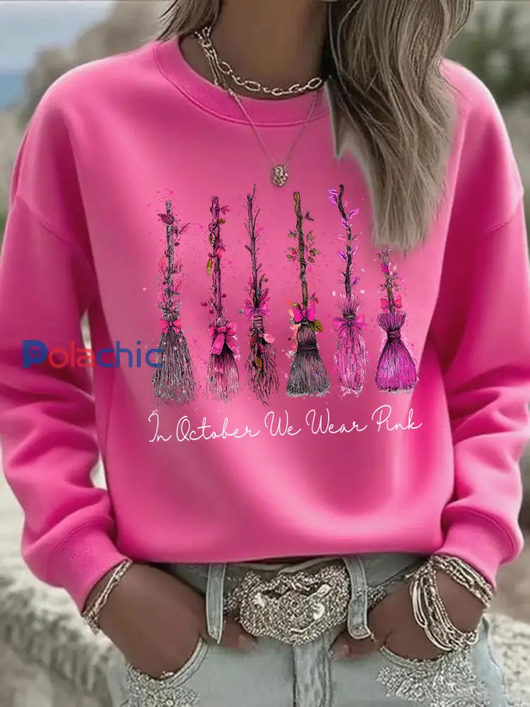 Sensibilisation au cancer du sein des femmes en octobre Nous portons un sweat shirt décontracté imprimé rose Rose Rouge