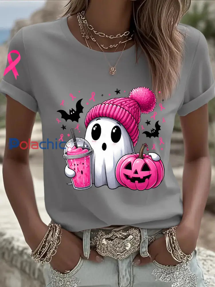 Sensibilisation au cancer du sein des femmes en octobre Nous portons un t shirt à manches courtes rose à ruban rose