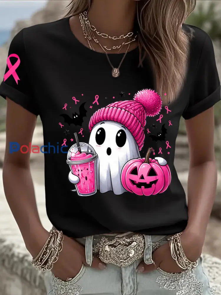 Sensibilisation au cancer du sein des femmes en octobre Nous portons un t shirt à manches courtes rose à ruban rose