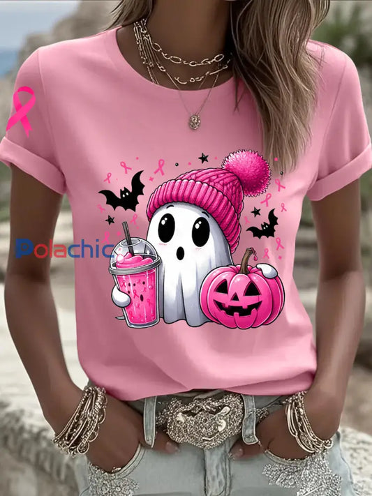 Sensibilisation au cancer du sein des femmes en octobre Nous portons un t shirt à manches courtes rose à ruban rose