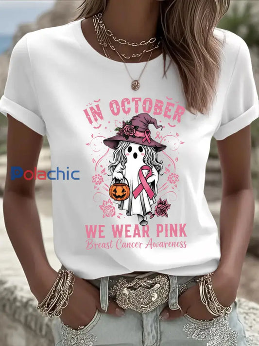 Sensibilisation au cancer du sein des femmes en octobre nous portons un t-shirt décontracté imprimé rose Blanc / S