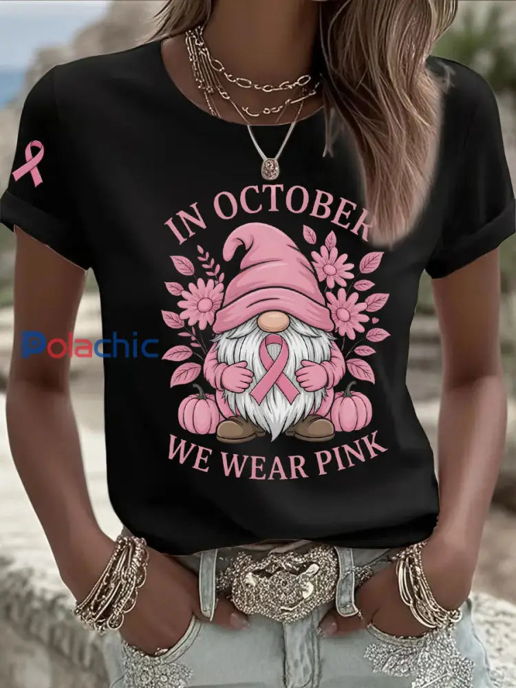 Sensibilisation au cancer du sein des femmes en octobre nous portons un t shirt décontracté imprimé rose Noir / S