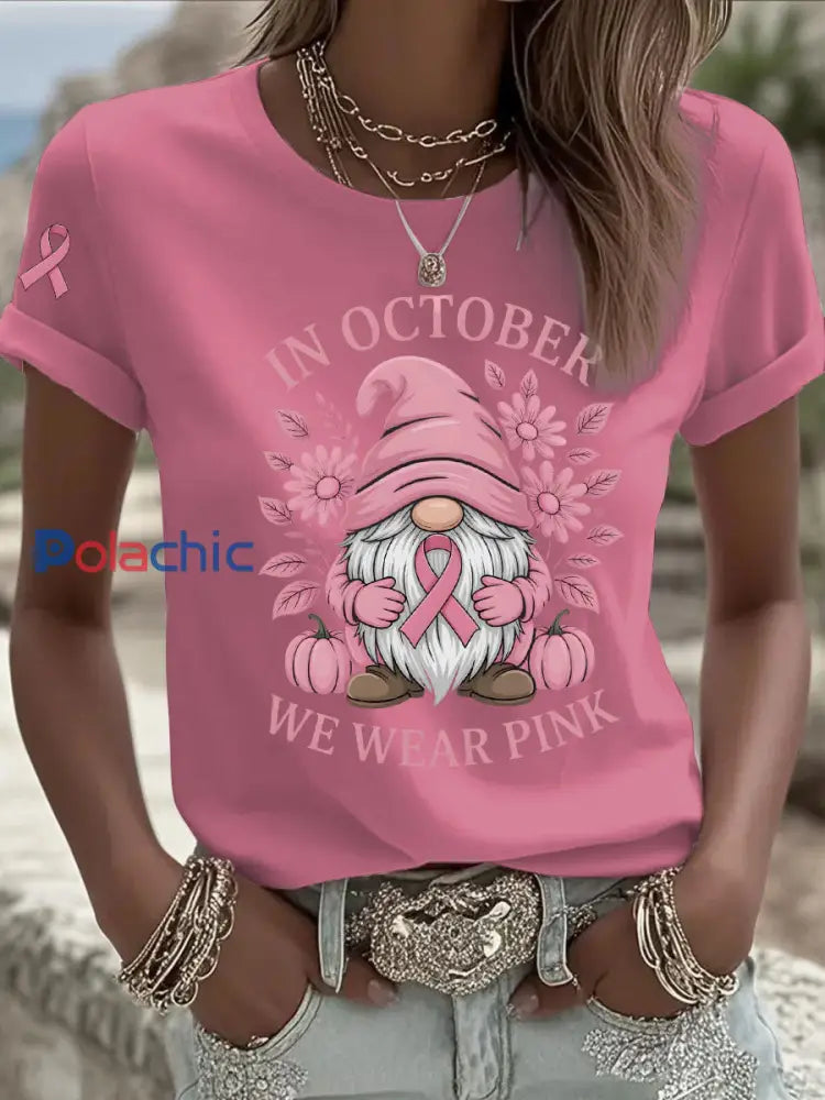 Sensibilisation au cancer du sein des femmes en octobre nous portons un t shirt décontracté imprimé rose Rose / S