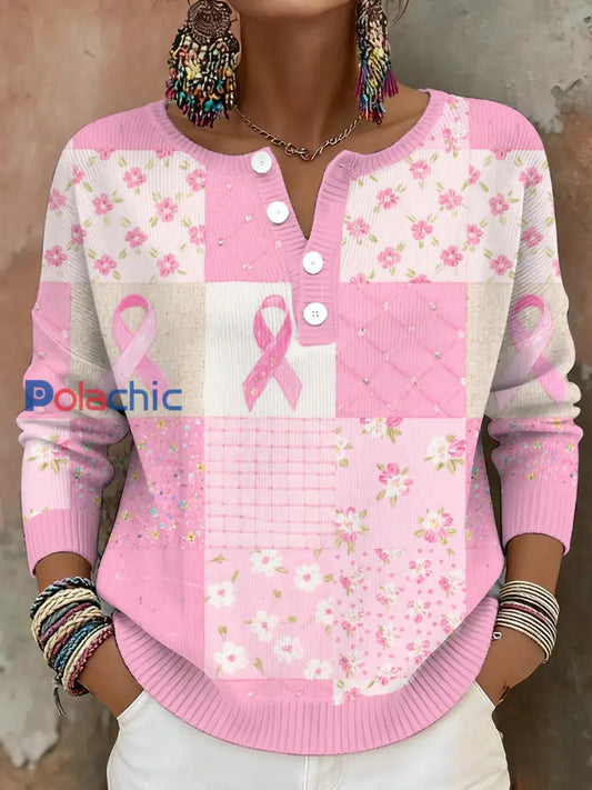 Sensibilisation au cancer du sein des femmes Floral Art Imprimé Tops