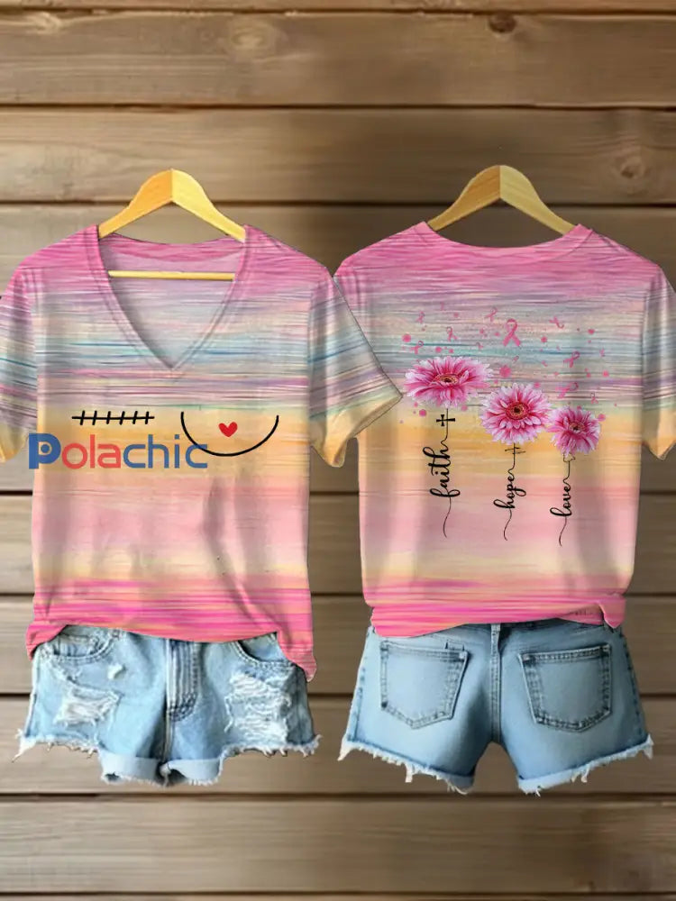Sensibilisation au cancer du sein des femmes foi espoir amour imprimer T-shirt décontracté comme image / S