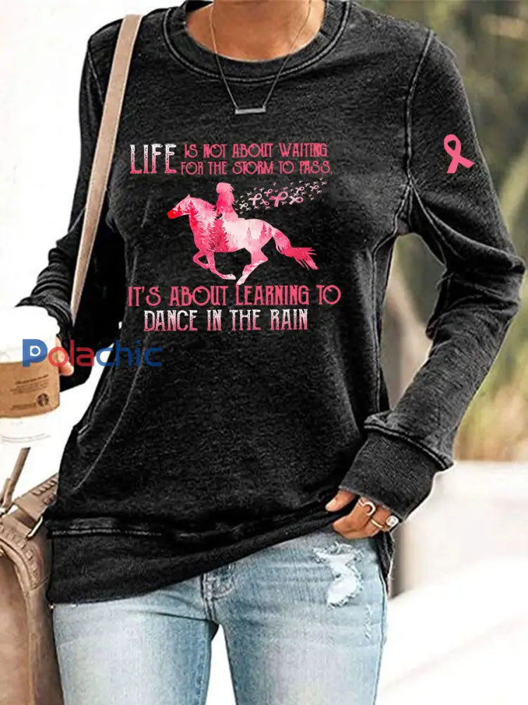 Sensibilisation au cancer du sein des femmes Imprimer Sweat shirt décontracté Noir / S