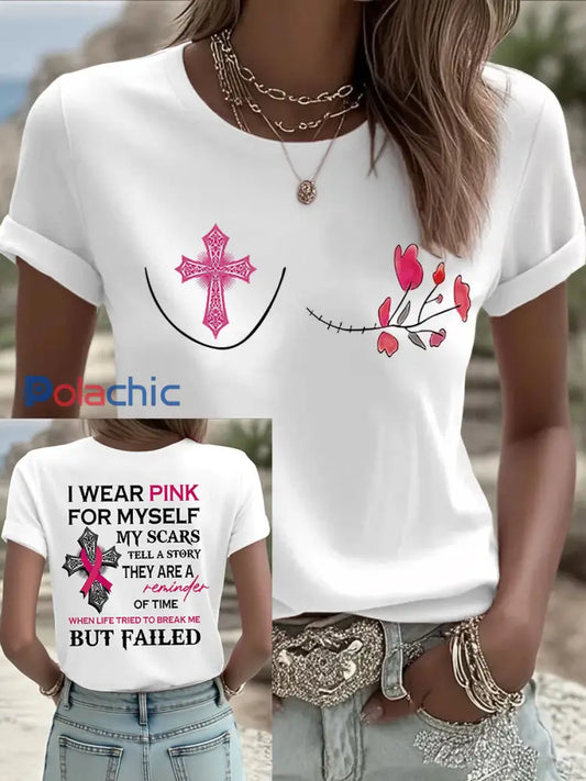 Sensibilisation au cancer du sein des femmes je porte rose pour moi même Imprimer T shirt décontracté Blanc / S