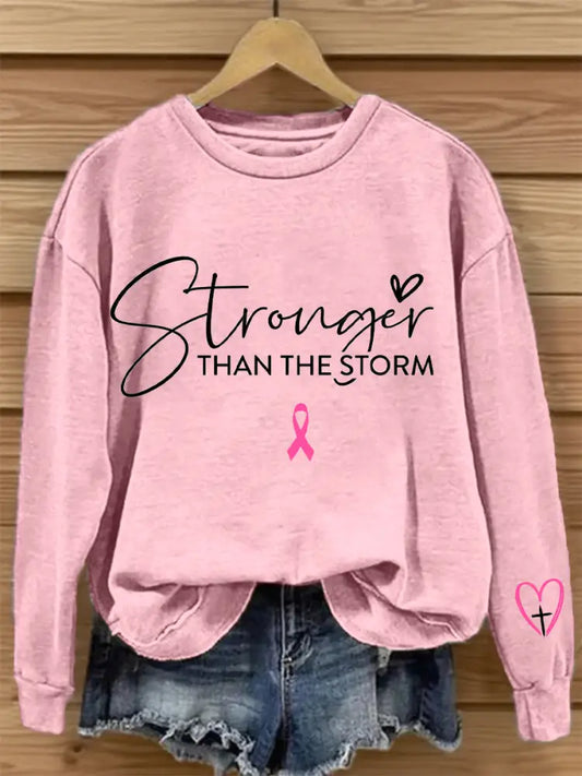 Sensibilisation au cancer du sein des femmes plus fort que la tempête Imprimer Sweatshirt Rose / S