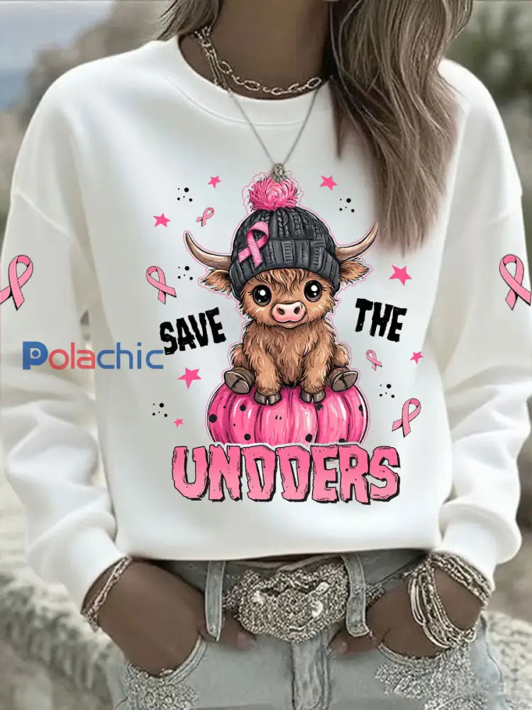 Sensibilisation au cancer du sein des femmes rose ruban imprimé Sweat-shirt décontracté Blanc / S