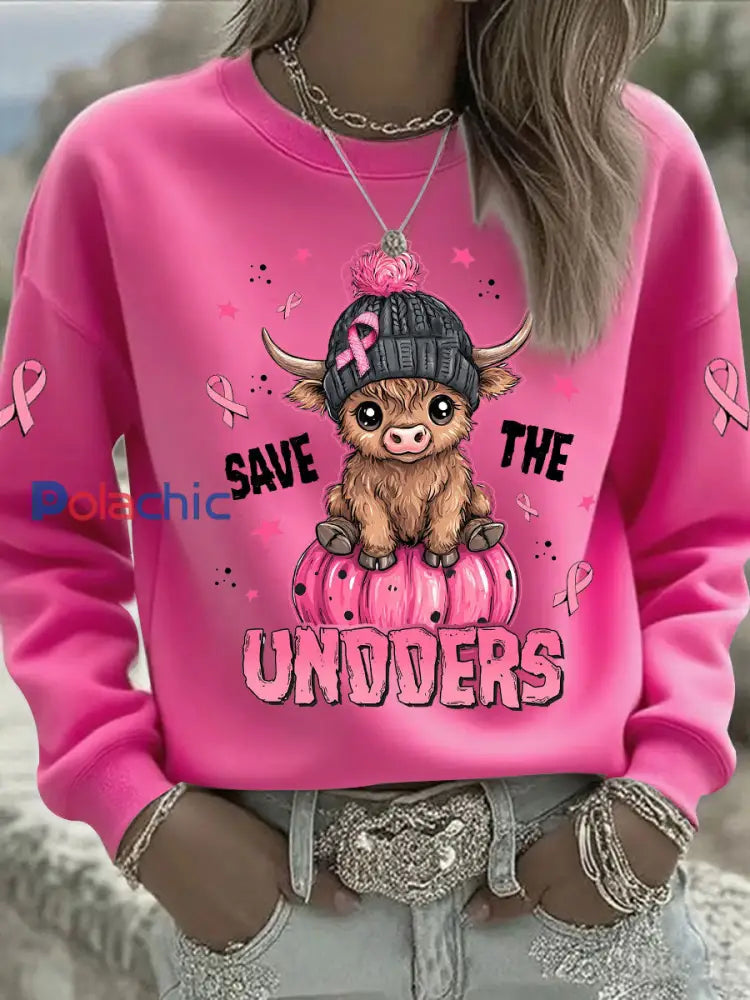 Sensibilisation au cancer du sein des femmes rose ruban imprimé Sweat-shirt décontracté Rose Rouge / S