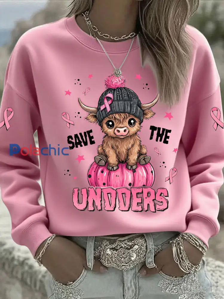 Sensibilisation au cancer du sein des femmes rose ruban imprimé Sweat-shirt décontracté Rose / S