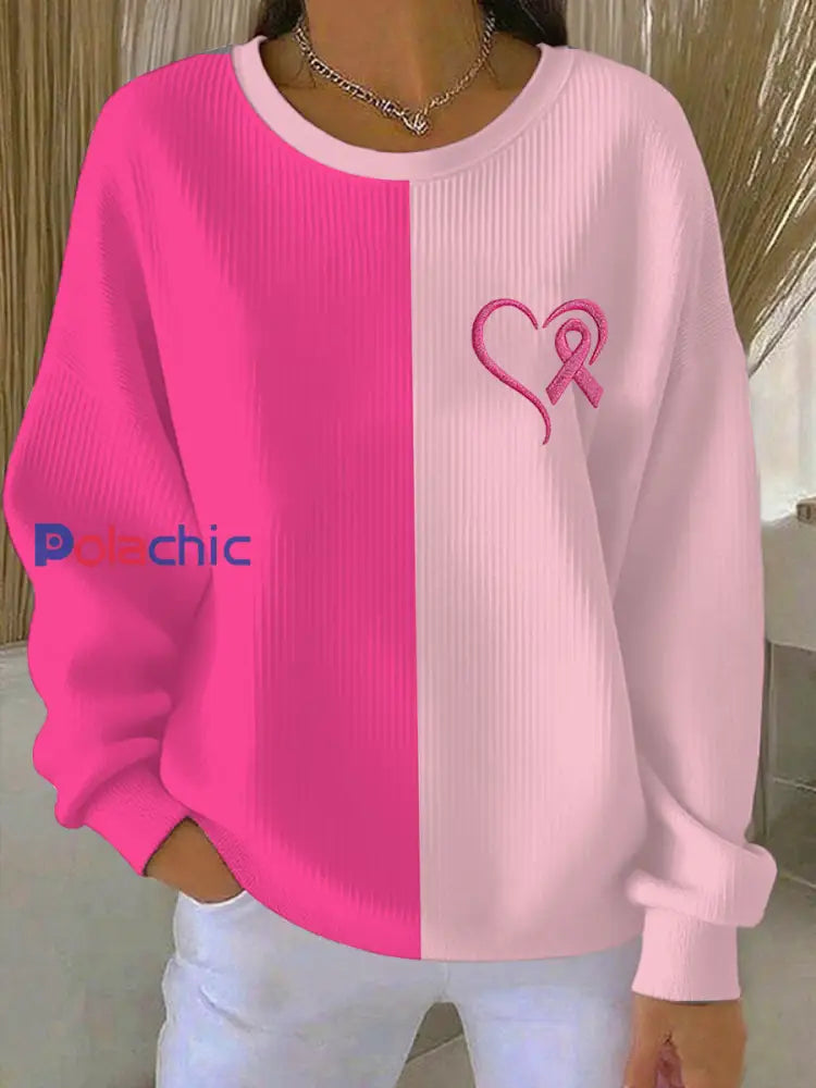 Sensibilisation au cancer du sein des femmes rose ruban imprimé Sweat-shirt décontracté Rose / S