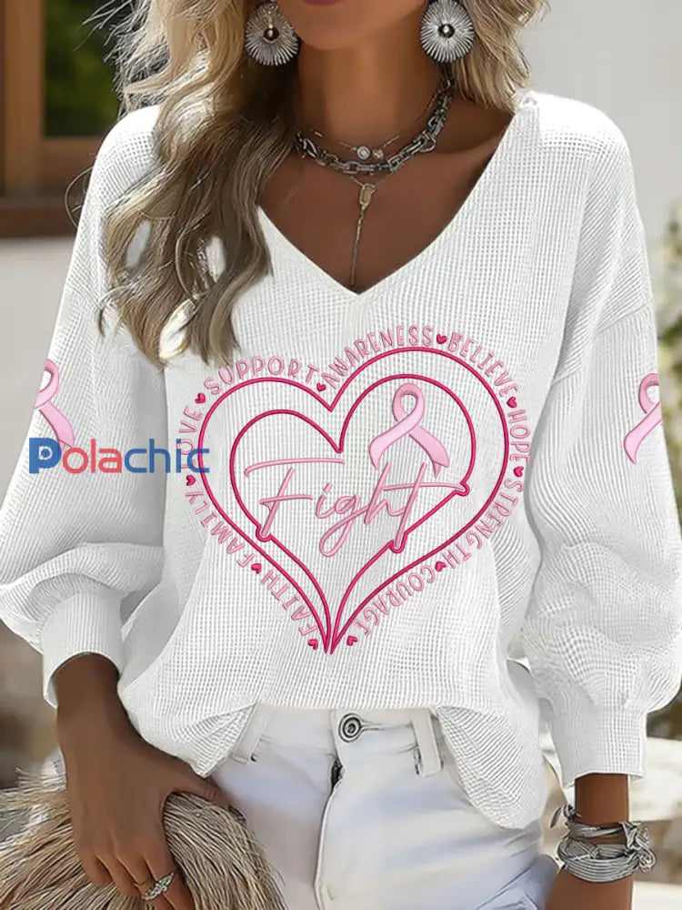 Sensibilisation au cancer du sein pour femmes blanc / S