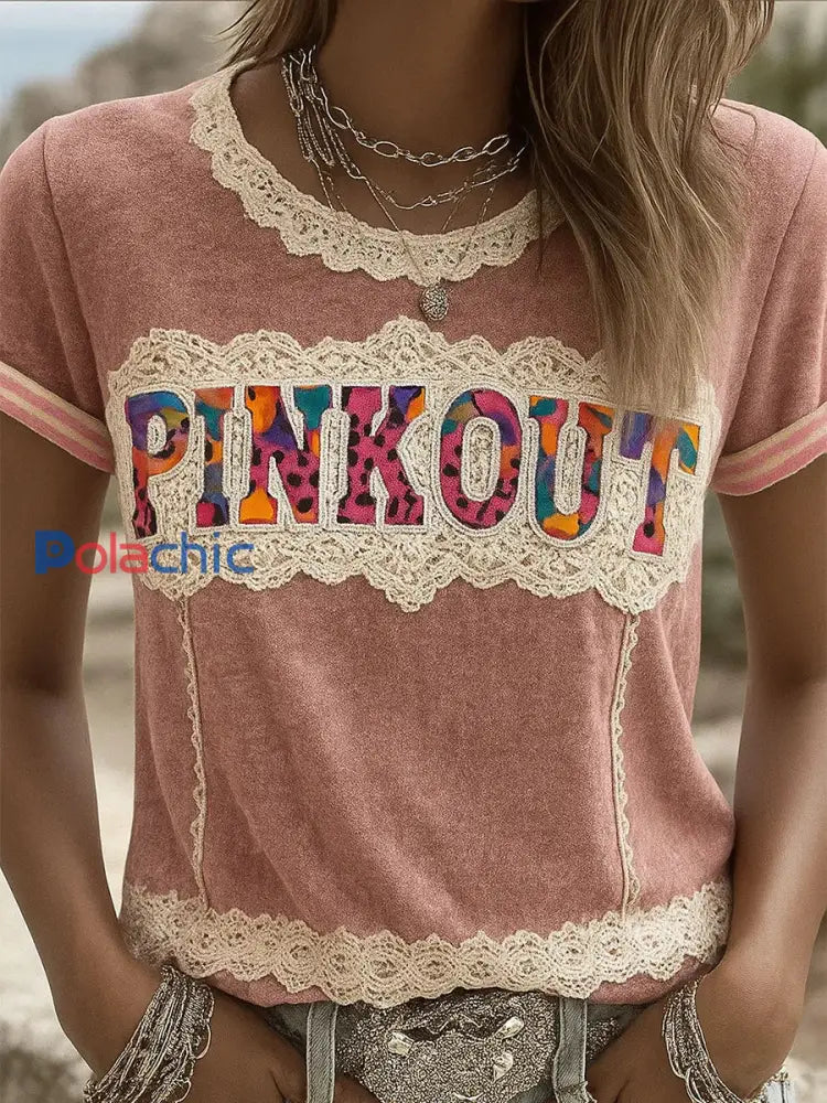 Sensibilisation au cancer du sein pour femmes T-shirt décontracté imprimé rose comme image / S