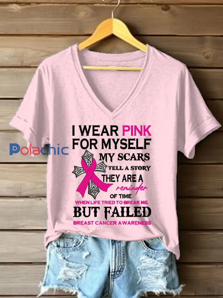 Sensibilisation au cancer du sein pour femmes T-shirt décontracté imprimé ruban rose rose clair / S