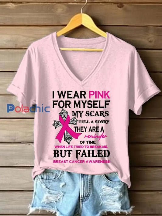 Sensibilisation au cancer du sein pour femmes T-shirt décontracté imprimé ruban rose rose clair / S