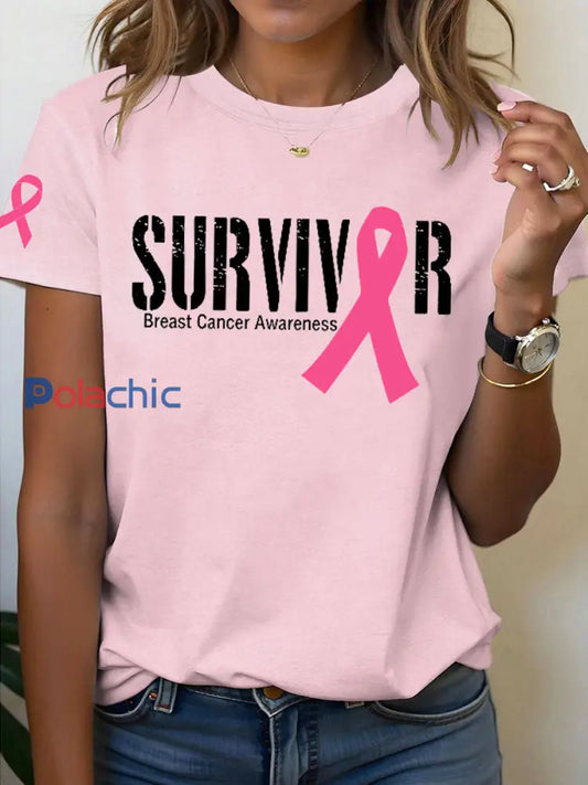 Sensibilisation au cancer du sein Survivor T-shirt imprimé femmes rose clair / S