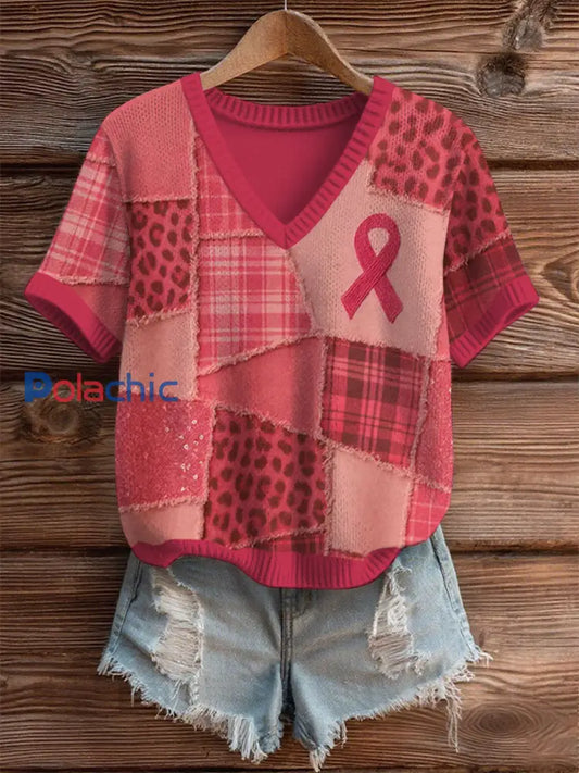 Sensibilisation au cancer du sein T shirt décontracté à imprimé ruban rose pour femmes comme image / S