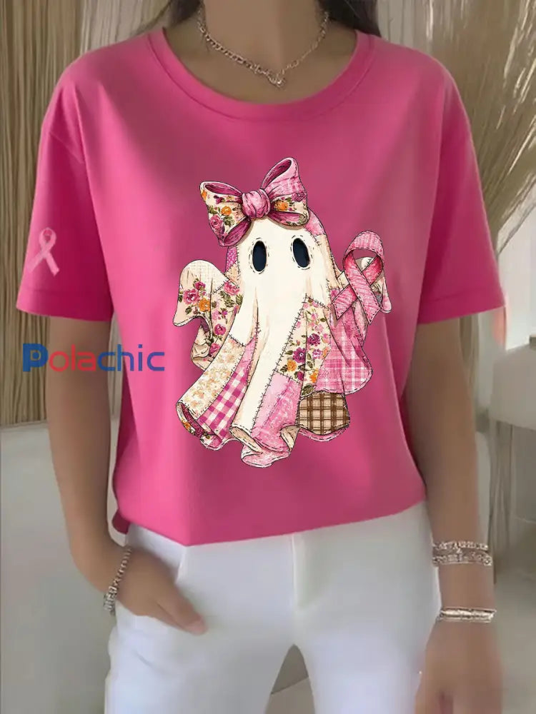 Sensibilisation au cancer du sein T-shirt décontracté à imprimé ruban rose pour femmes Rose Rouge / S
