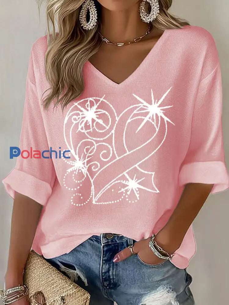 Sensibilisation au cancer du sein T-shirt décontracté à imprimé ruban rose pour femmes Rose / S