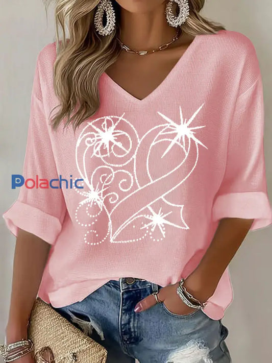Sensibilisation au cancer du sein T-shirt décontracté à imprimé ruban rose pour femmes Rose / S