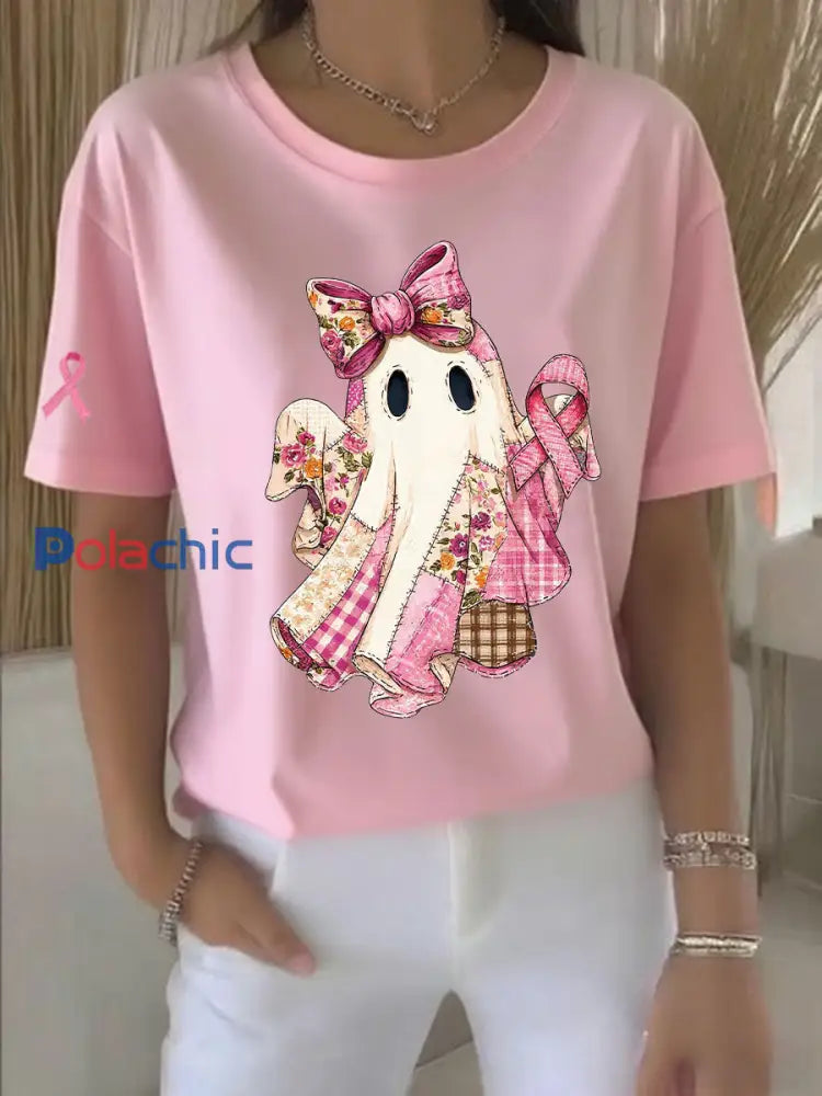 Sensibilisation au cancer du sein T-shirt décontracté à imprimé ruban rose pour femmes Rose / S