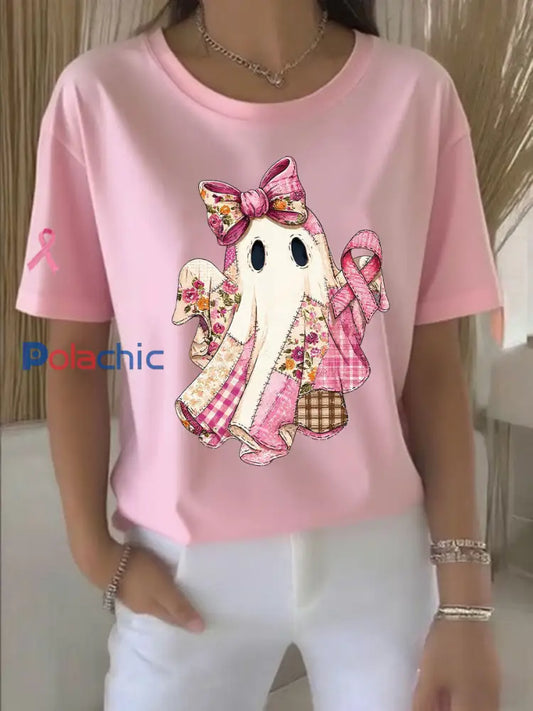 Sensibilisation au cancer du sein T-shirt décontracté à imprimé ruban rose pour femmes Rose / S