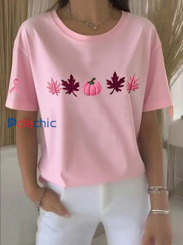 Sensibilisation au cancer du sein T-shirt décontracté à imprimé ruban rose pour femmes Rose / S