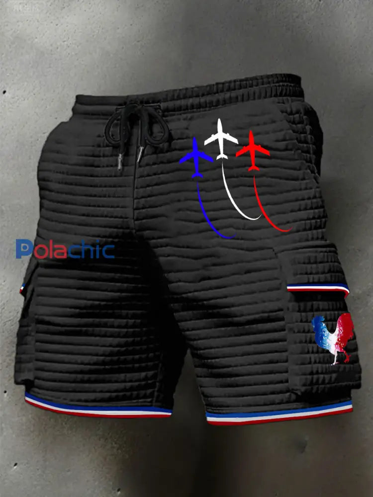Short Homme Bleu Blanc Rouge Plaid Noir / S