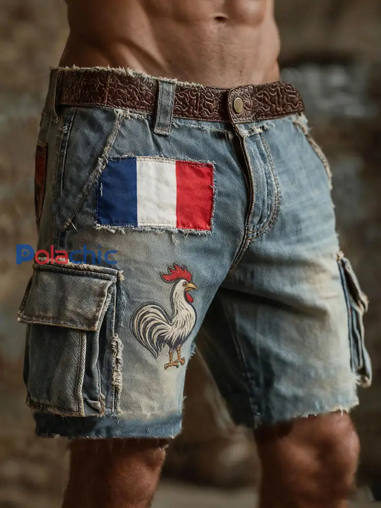 Short Pantalon Drapeau Français Le Coq Gaulois Homme comme image / S
