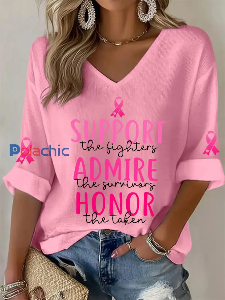 Soutien de la sensibilisation au cancer du sein des femmes Les combattants admirent les survivants honorent le T shirt